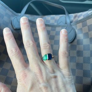 Natural emerald (1.10ct) and natural unheated/untreated sapphire ring (2.62 ct)